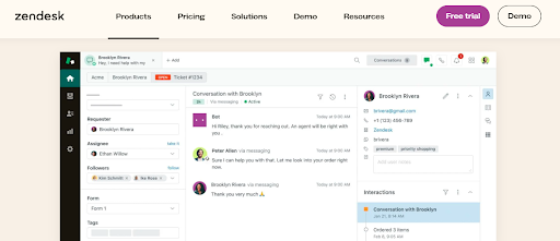 Zendesk’s customer service platform interface (Source: Zendesk’s customer service page)