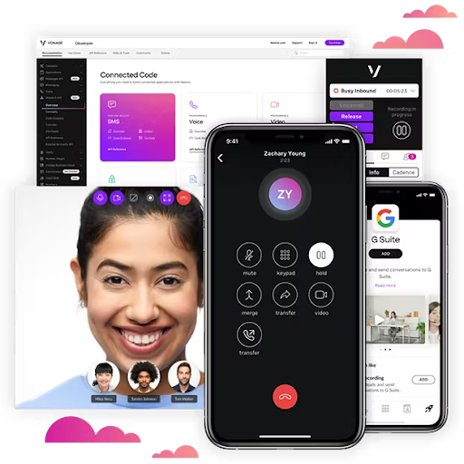 Vonage’s communication suite with voice, video calls, messaging, and call management on multiple devices (Source: Capterra's Vonage review page)